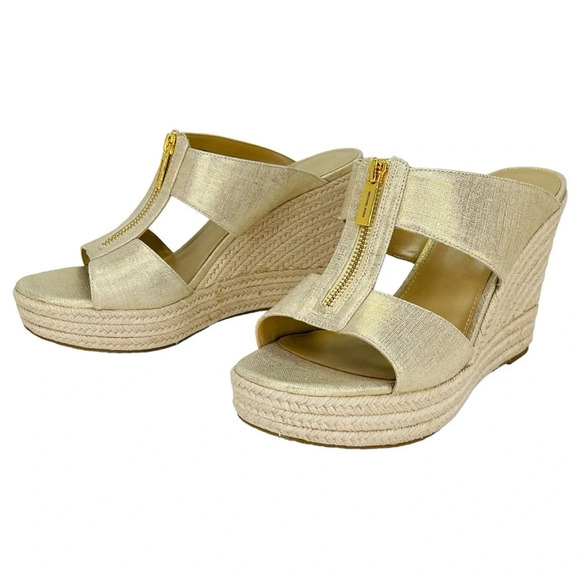 Michael Kors Bradley Gold Shimmer Womens Espadrille Wedge Sandals Size 10M - Picture 12 of 13